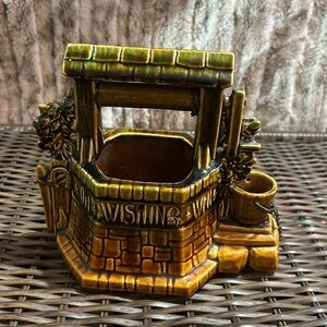 Vintage 1950s McCoy Pottery Wishing Well Planter Brown & Green Made in USA